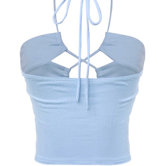 NWT Light blue double jersey lace up crop top - Picture 2 of 3